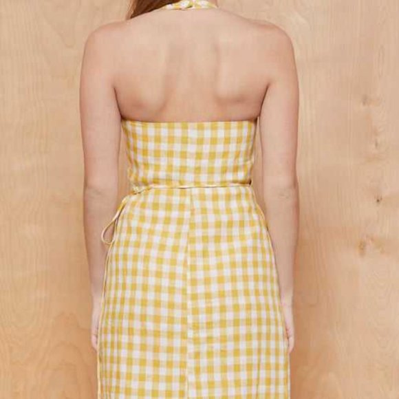 Vintage Reformation Yellow Gingham Halter Front Tie Dress Small 6 - Picture 3 of 6